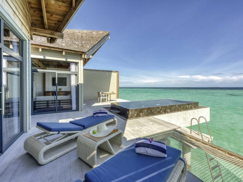 Overwater Pool Villa Ocean, High privacy, see-through floor, infinity pool, daily free flow chocolate hour, free snorkeling gear & non-motorized water sports – Kuredhivaru Maldives